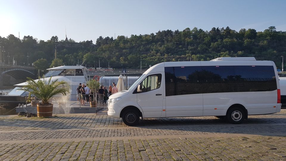 Prague: City Tour and Dinner Cruise with Hotel Pickup - Boarding the luxury boat: dinner cruise energy without feeling rushed